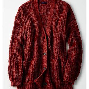 AEO Slouchy Waffle Cardigan Rust